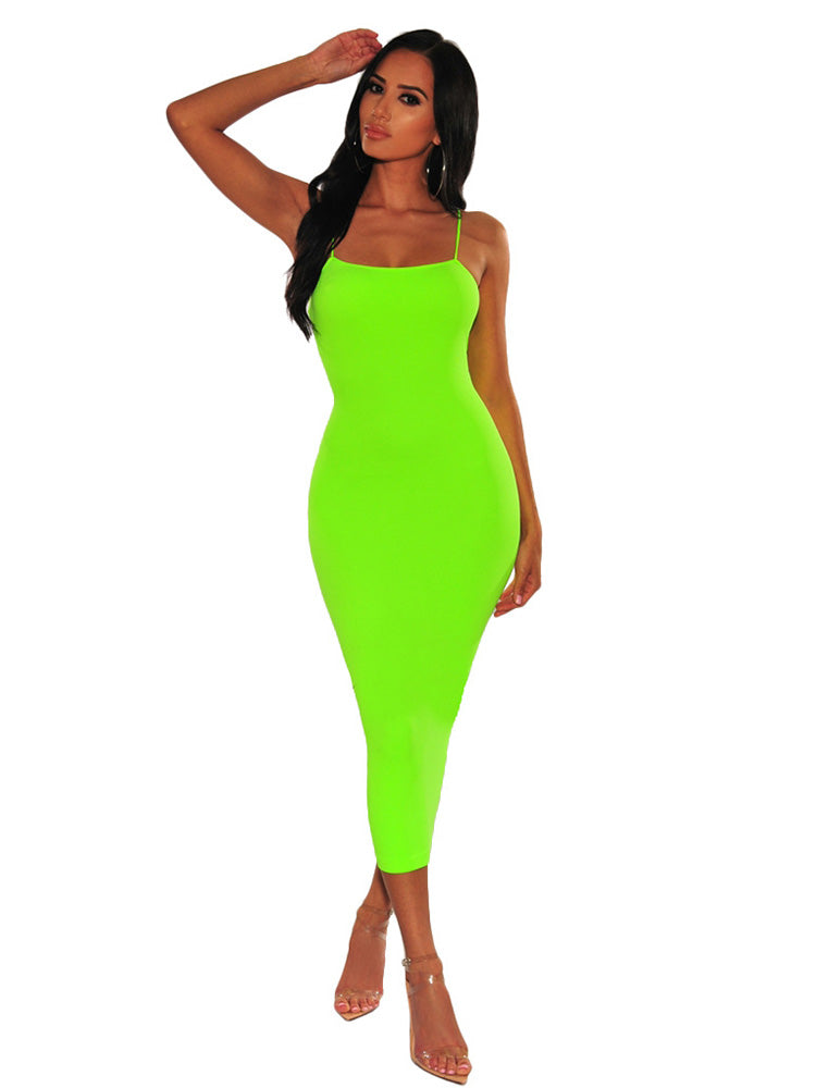 Spaghetti Strap Solid Color Bodycon Maxi Dresses Tiynon