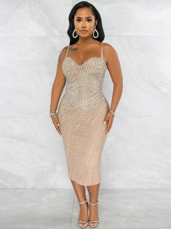 Spaghetti Straps Bodycon Midi Dresses Tiynon