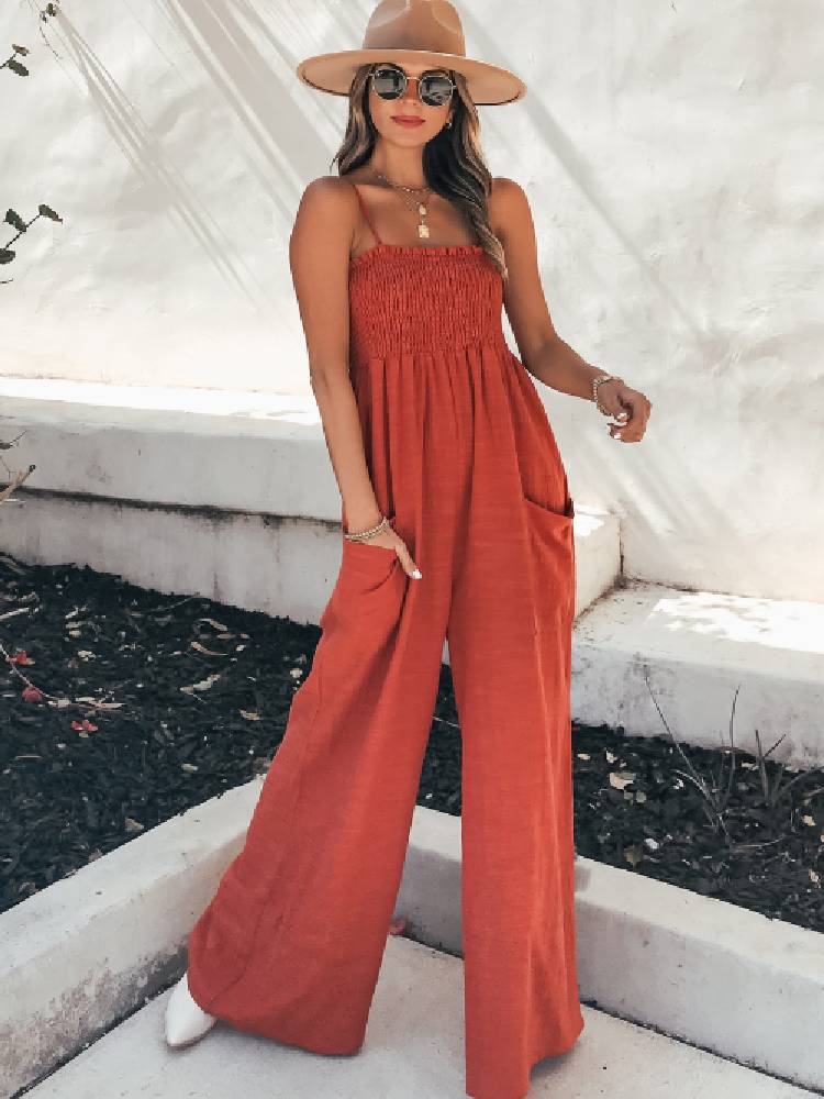 Spaghetti Straps Wide Leg Jumpsuits Tiynon