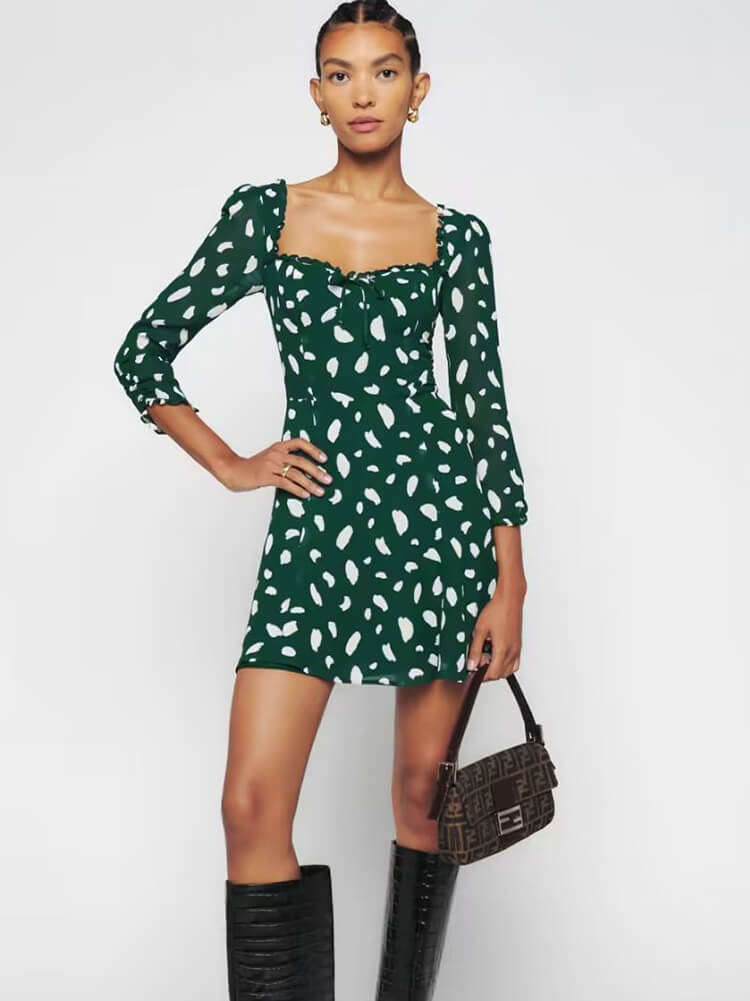 Spot Print Lace Up Bodycon Mini Dresses Tiynon