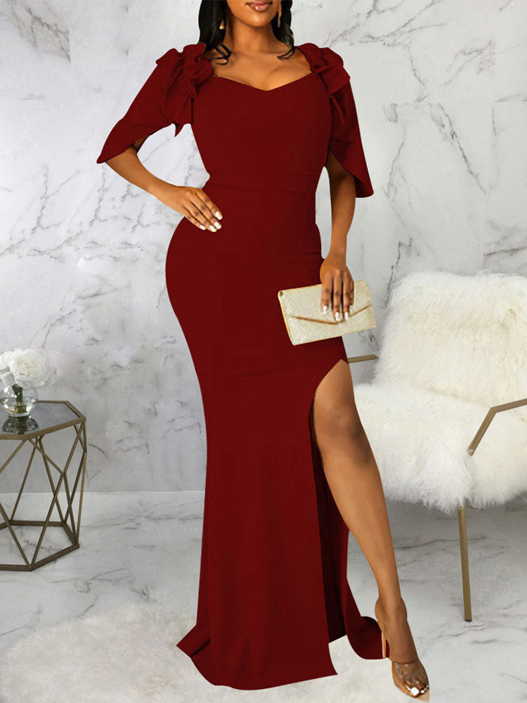 Square Neck Short Sleeves Maxi Dresses Tiynon