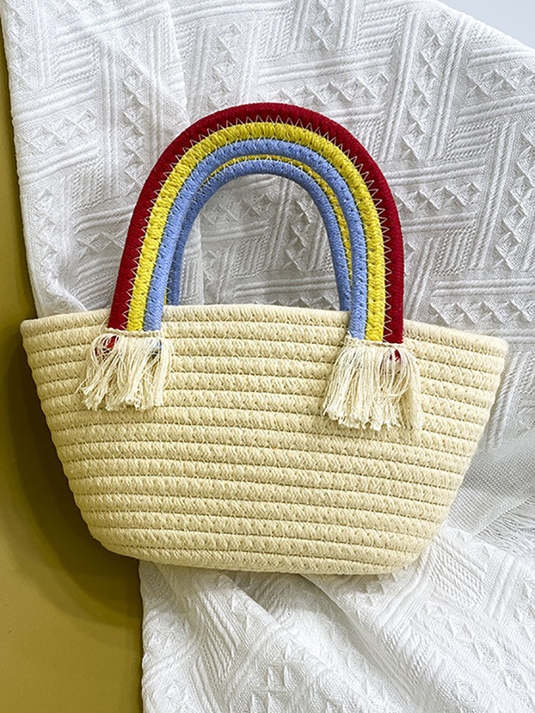 Summer Rainbow Weave Straw Clutches Bags Tiynon