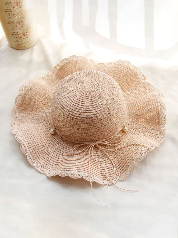 Summer Wavy Beaded Straw Hat Tiynon