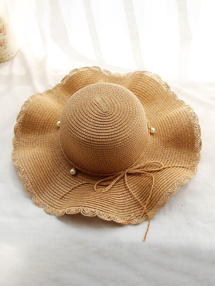 Summer Wavy Beaded Straw Hat Tiynon