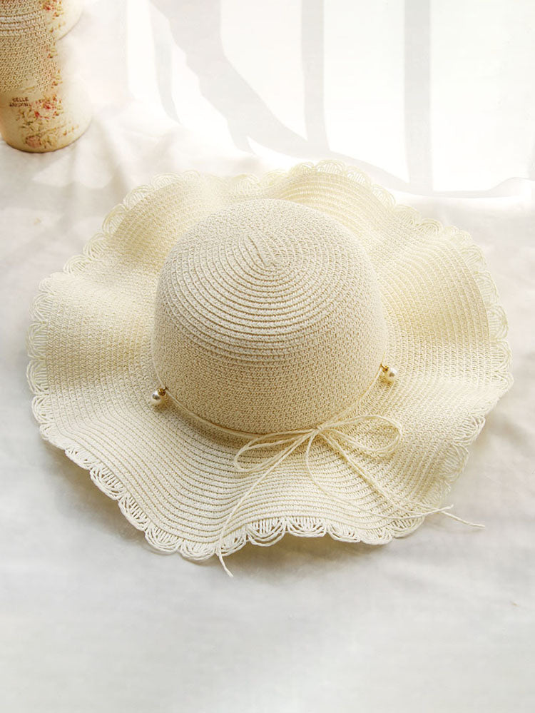 Summer Wavy Beaded Straw Hat Tiynon