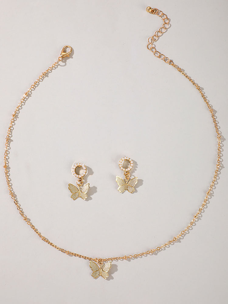 Sweet Butterfly Chain Necklace & Earrings Tiynon