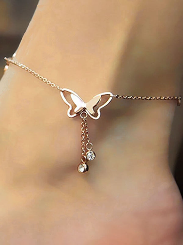 Sweet Butterfly Tassel Rhinestone Anklets Tiynon