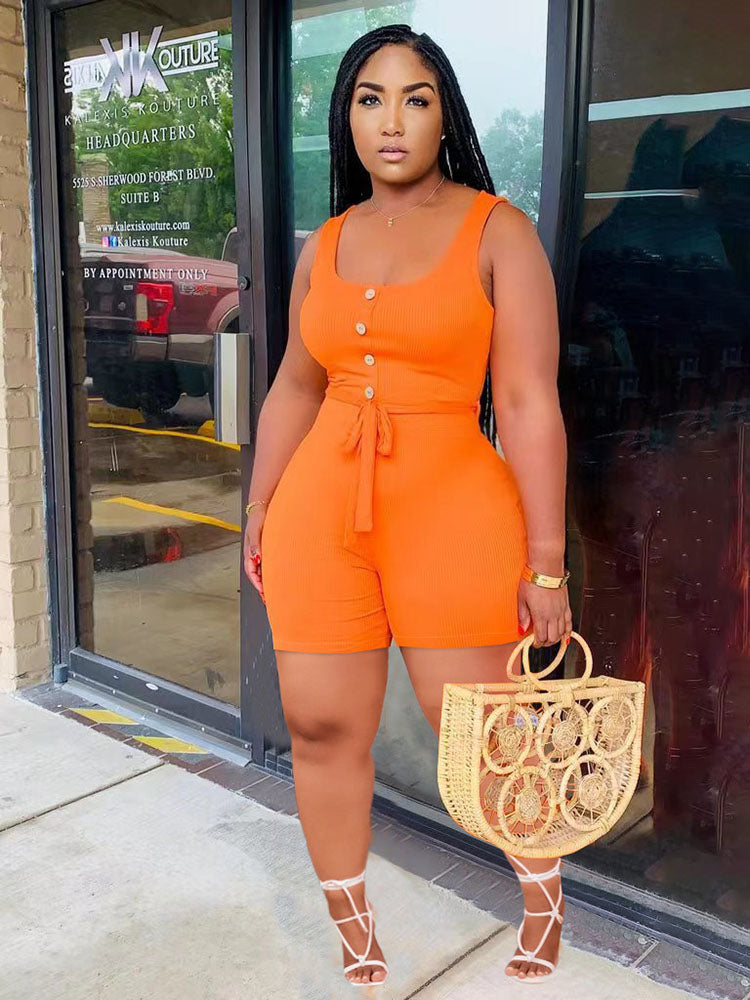 Tank Belt Plus Size Bodycon Romper Tiynon