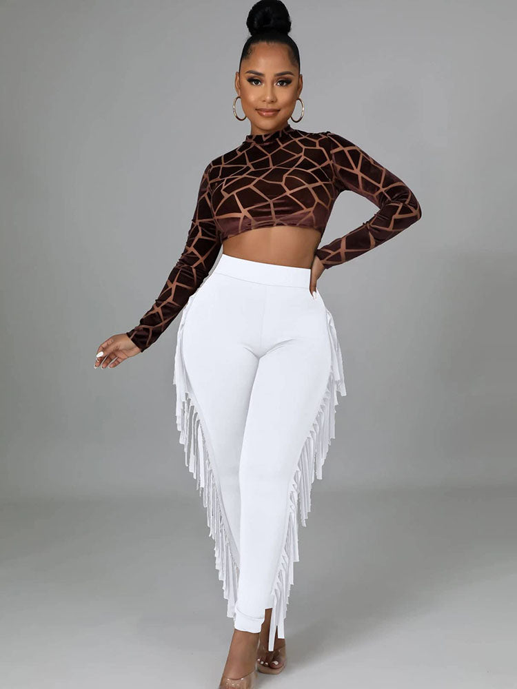 Tassels High Waist Bodycon Long Pants Tiynon