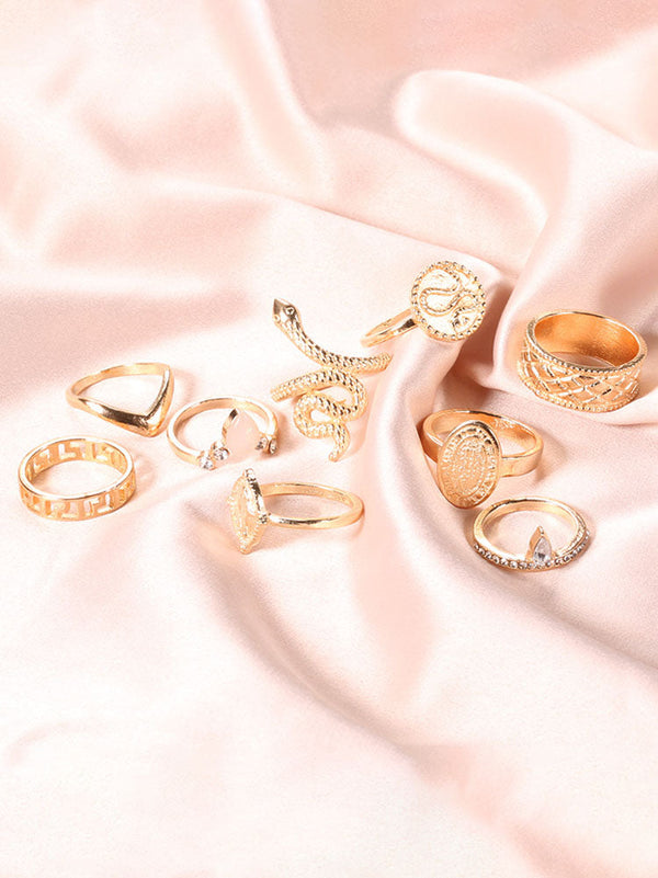 Ten Piece Snake Rhinestone Rings Sets Tiynon