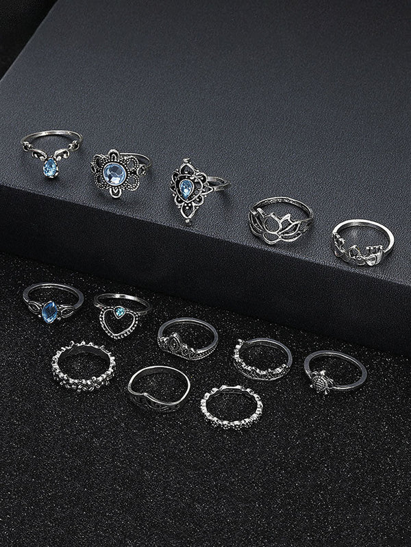 Thirteen Piece Rhinestone Rings Sets Tiynon