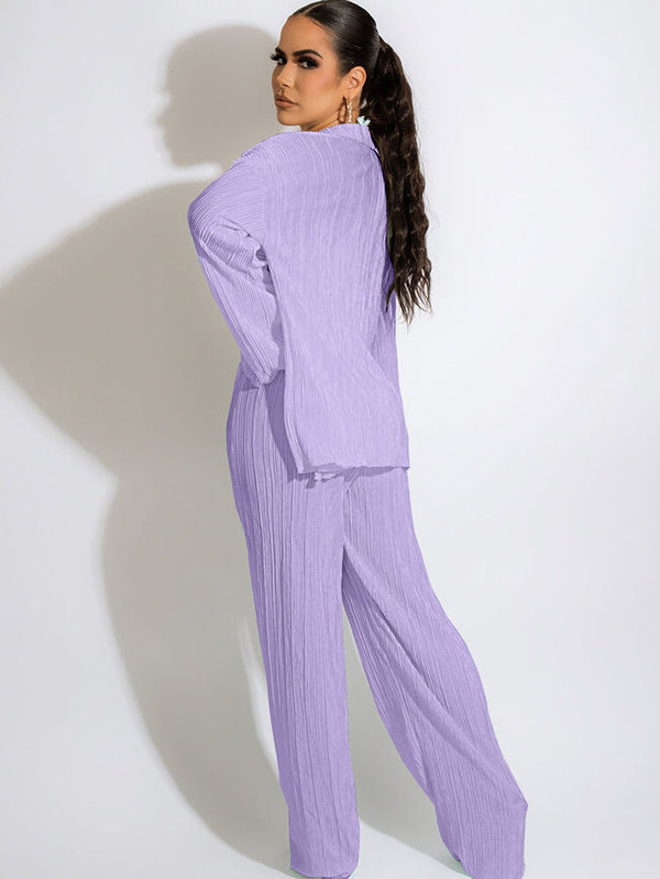 Three Piece Long Sleeve Cardigan & Wide Leg Pants Suit Tiynon