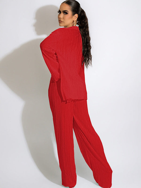 Three Piece Long Sleeve Cardigan & Wide Leg Pants Suit Tiynon