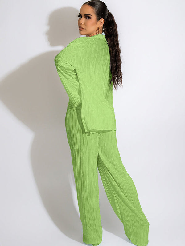 Three Piece Long Sleeve Cardigan & Wide Leg Pants Suit Tiynon