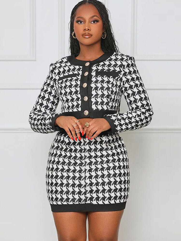 Three Piece Long Sleeve Printed Skirt Suits Tiynon