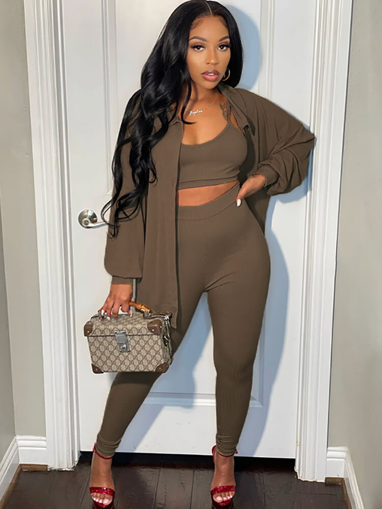 Three Piece Long Sleeve Solid Pants Suit Tiynon