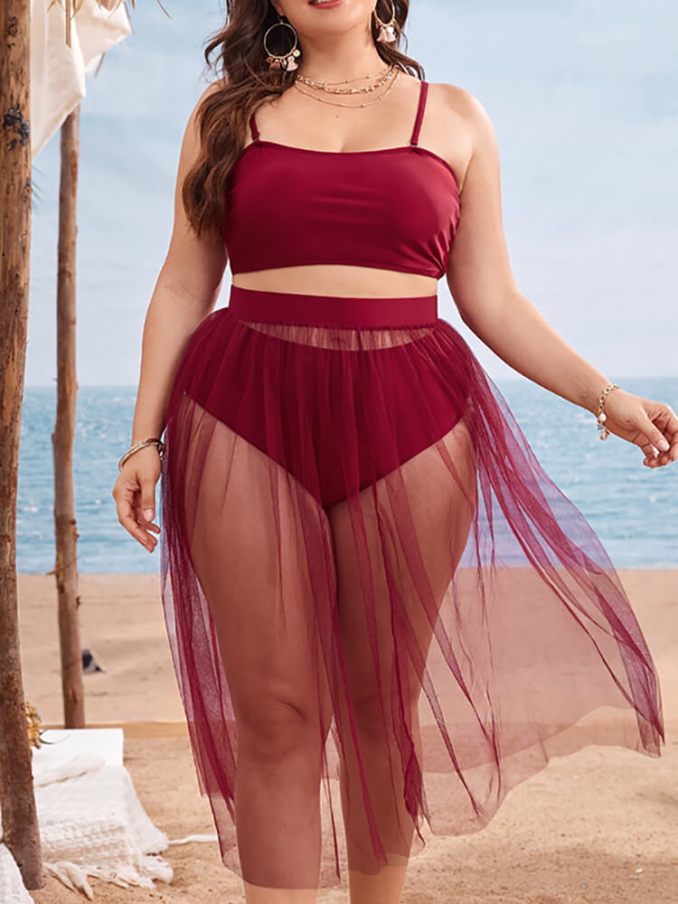 Three Piece Spaghetti Strap Swimsuit Set Tiynon