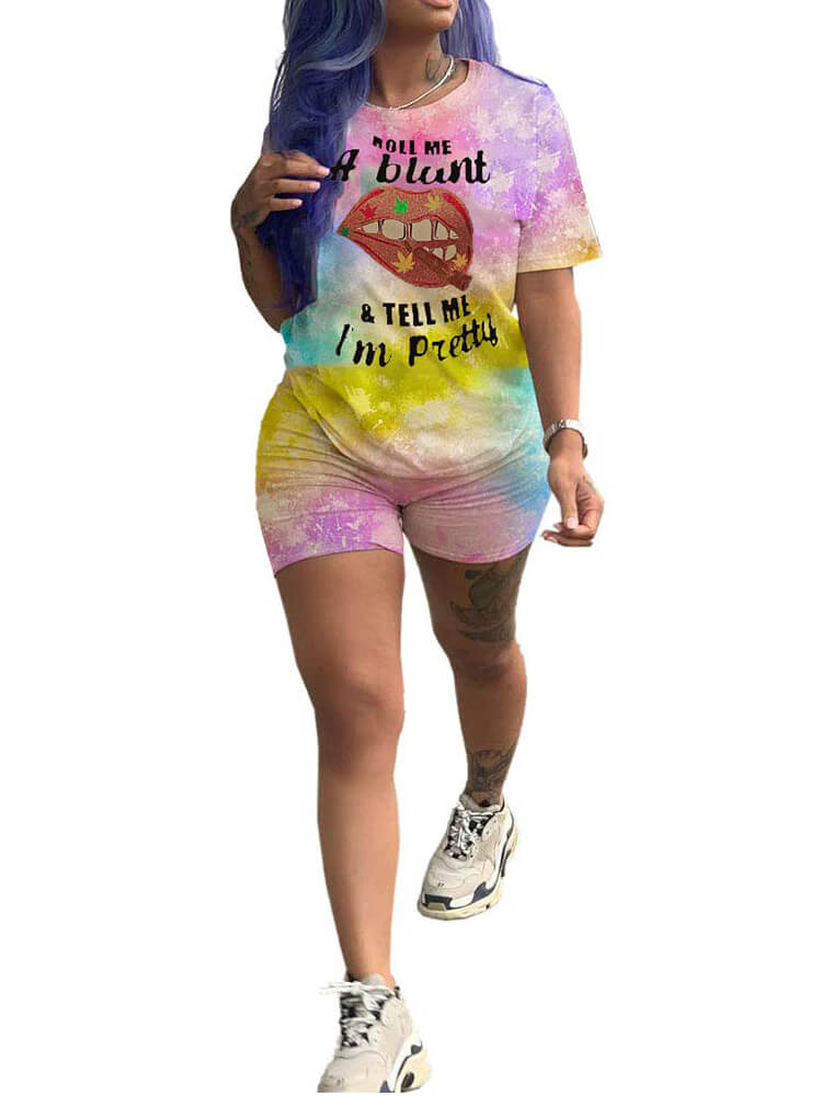 Tie Dye Round Neck Tops & Bodycon Pants Tiynon