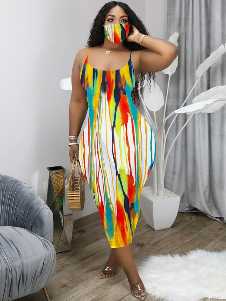 Tie Dye Spaghetti Strap Bodycon Boho Maxi Dresses Tiynon