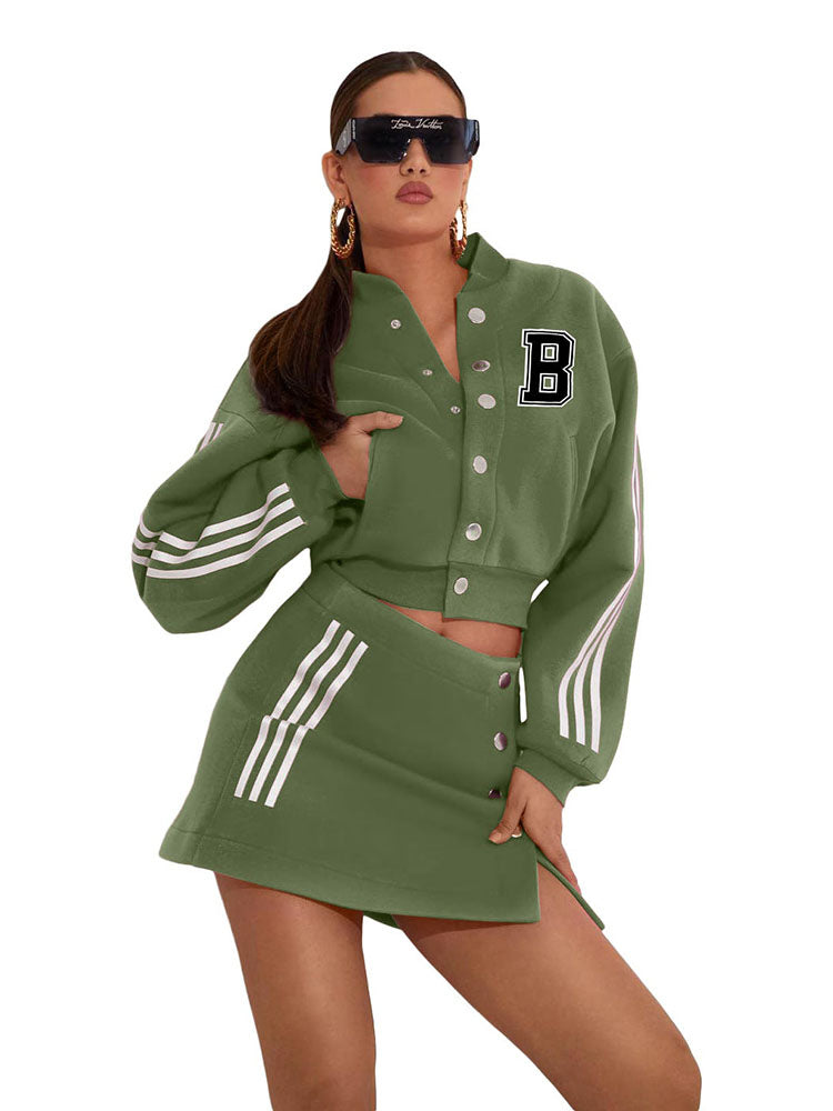 Two Piece Baseball Jacket & Mini Skirt Tiynon