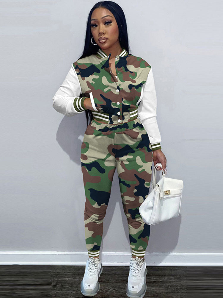 Two Piece Camouflage Print Pant Suits Tiynon