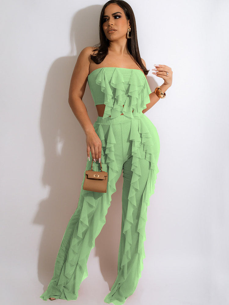 Two Piece Crop Top Wide Leg Long Pants Outfits Tiynon