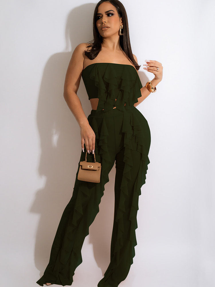 Two Piece Crop Top Wide Leg Long Pants Outfits Tiynon