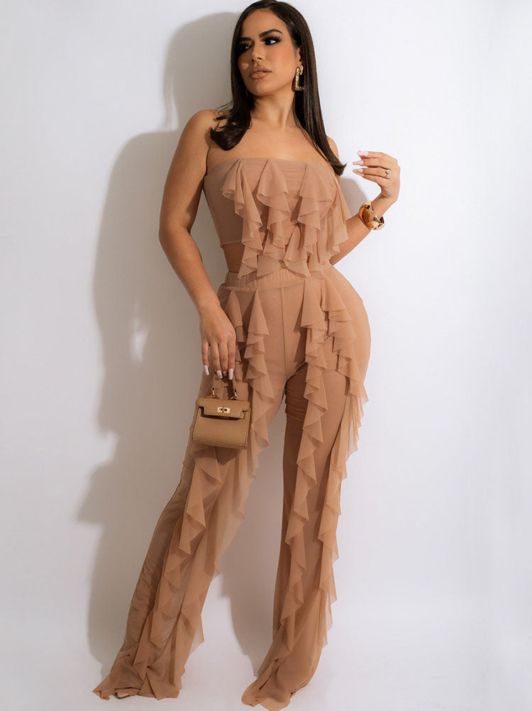 Two Piece Crop Top Wide Leg Long Pants Outfits Tiynon