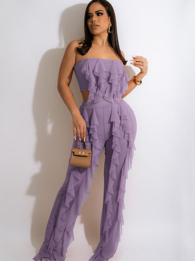 Two Piece Crop Top Wide Leg Long Pants Outfits Tiynon