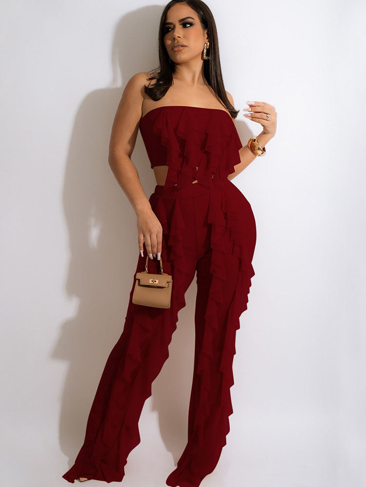 Two Piece Crop Top Wide Leg Long Pants Outfits Tiynon