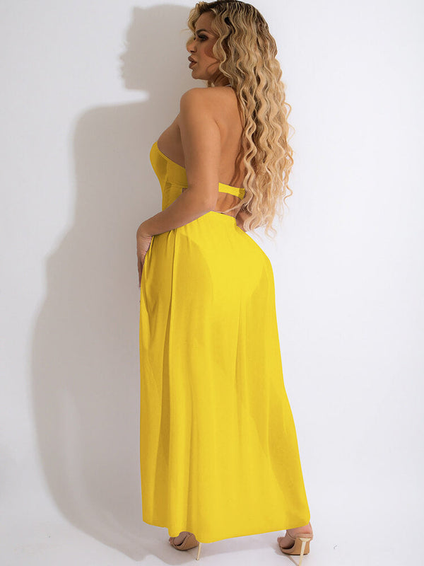 Two Piece Halter Backless High Slit Skirt Suits Tiynon