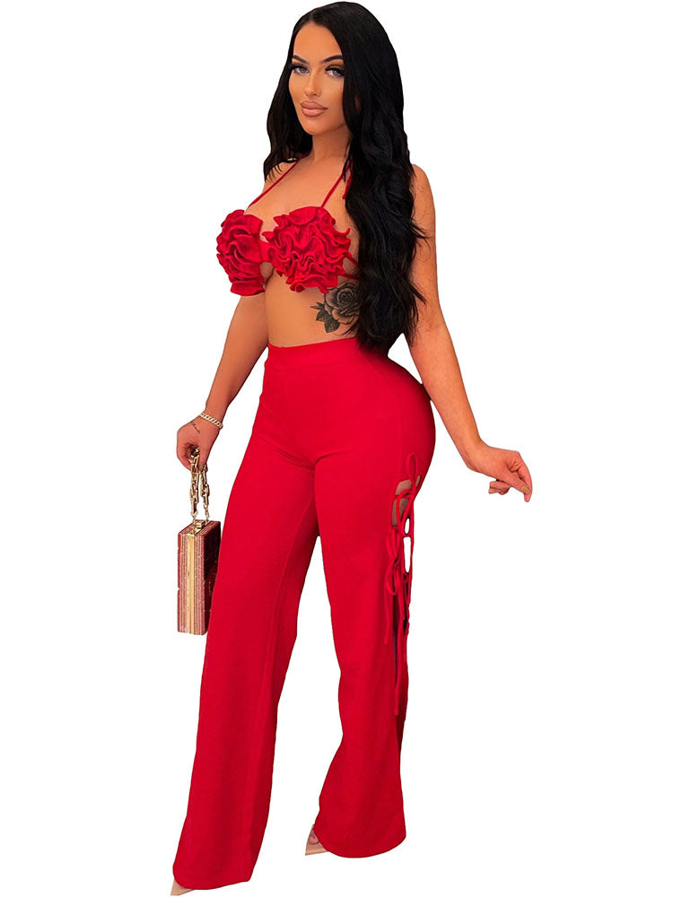 Two Piece Halter Floor Length Pants Outfits Tiynon