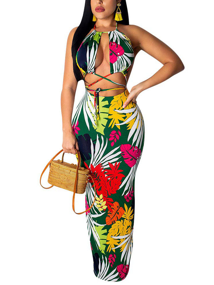 Two Piece Halter Top & Maxi Dress Outfits Tiynon