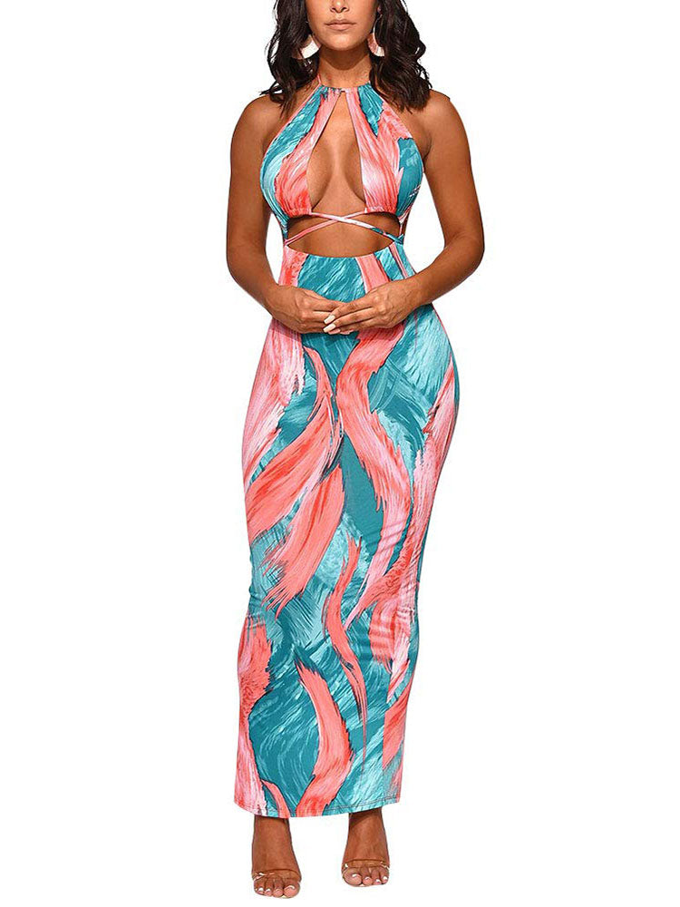 Two Piece Halter Top & Maxi Dress Outfits Tiynon