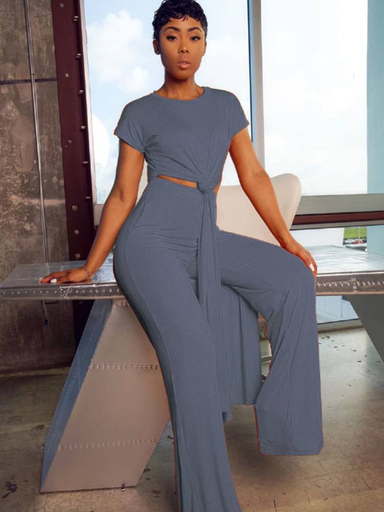 Two Piece High Split Top + Long Pants Tiynon