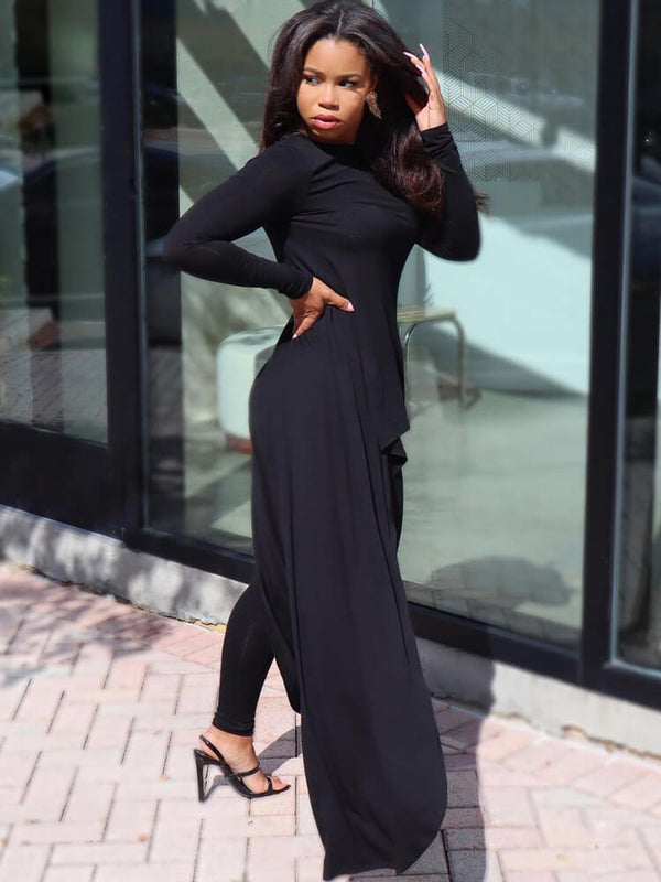 Two Piece Long Sleeve Asymmetrical Tops & Bodycon Pants Tiynon