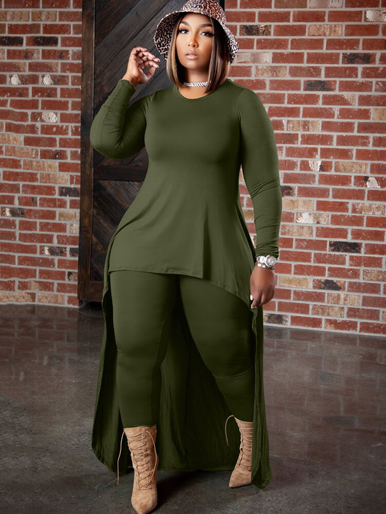 Two Piece Long Sleeve Asymmetrical Tops & Bodycon Pants Tiynon