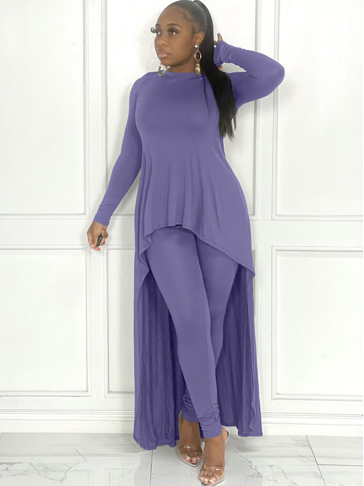 Two Piece Long Sleeve Asymmetrical Tops & Bodycon Pants Tiynon