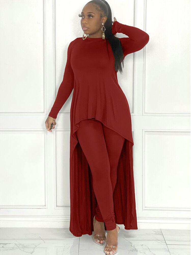 Two Piece Long Sleeve Asymmetrical Tops & Bodycon Pants Tiynon