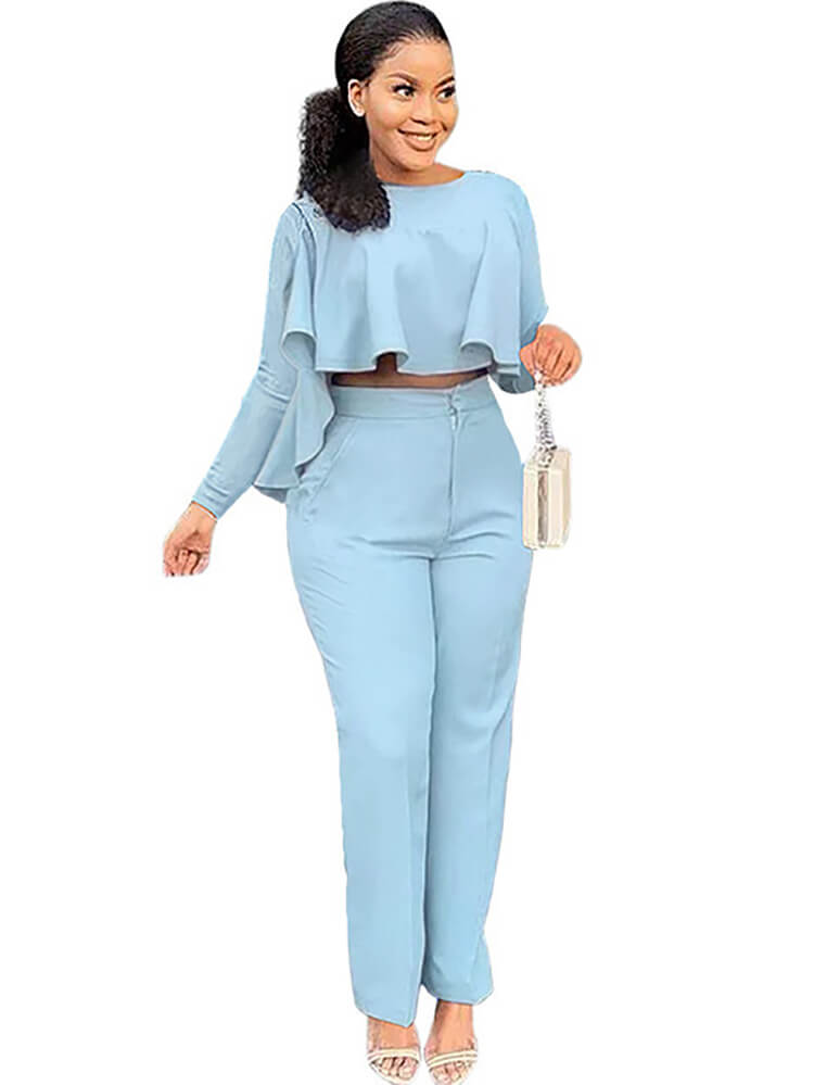 Two Piece Long Sleeve Crop Top & Pants Tiynon