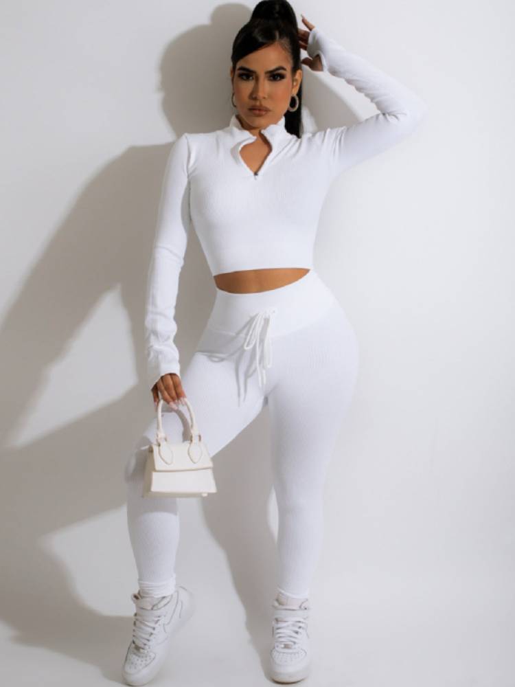 Two Piece Long Sleeve Crop Tops & Pants Tiynon