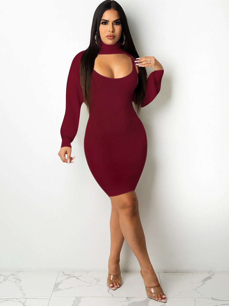 Two Piece Long Sleeve Cut Out Bodycon Midi Dresses Tiynon