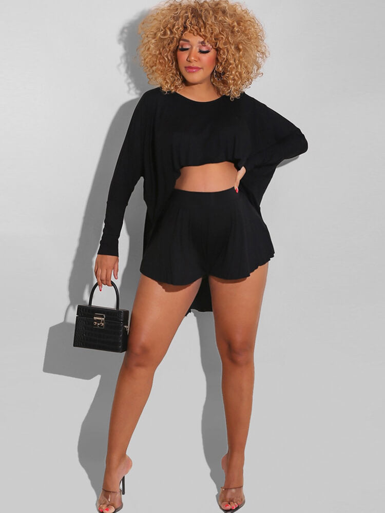 Two Piece Long Sleeve Top Loose Shorts Tiynon