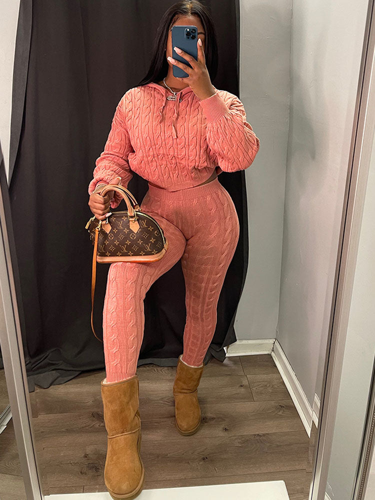 Two Piece Long Sleeves Sweater Pant Suits Tiynon