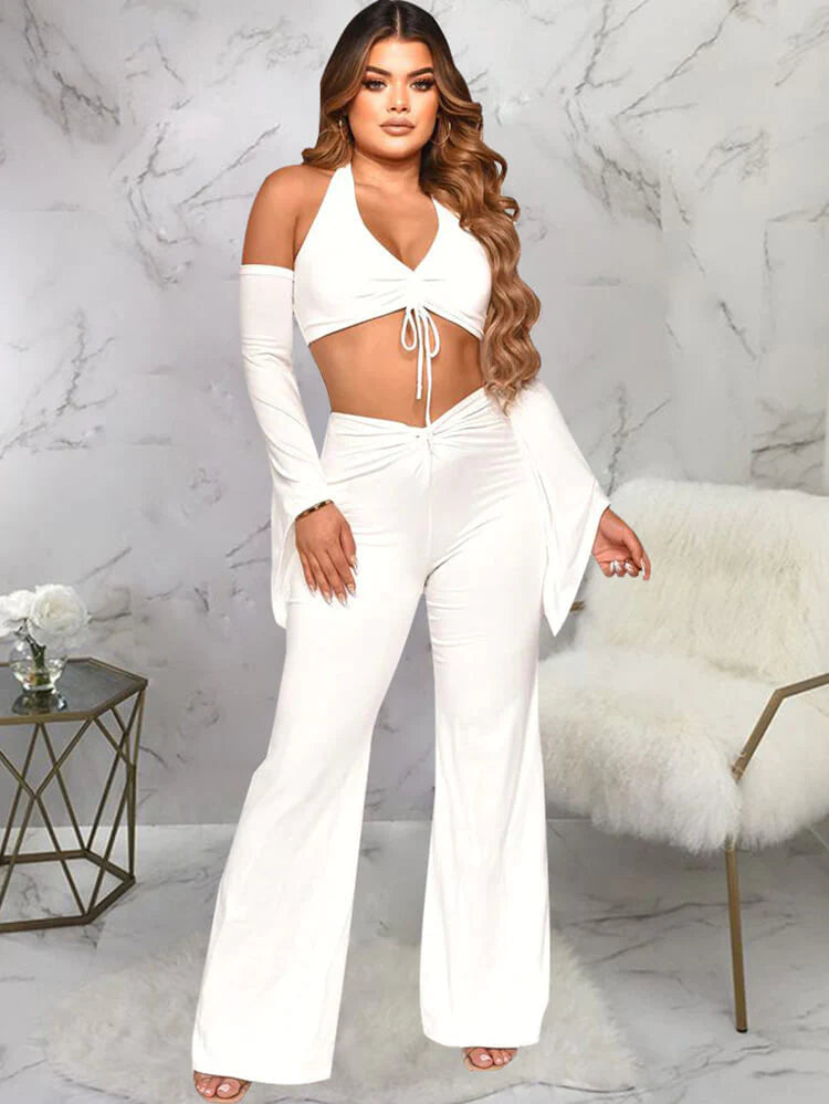 Two Piece Off Shoulder Crop Top & Wide Leg Pants Tiynon