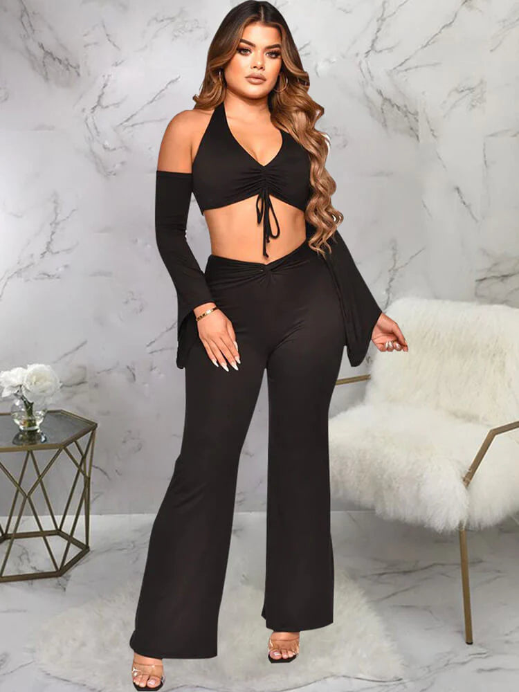 Two Piece Off Shoulder Crop Top & Wide Leg Pants Tiynon