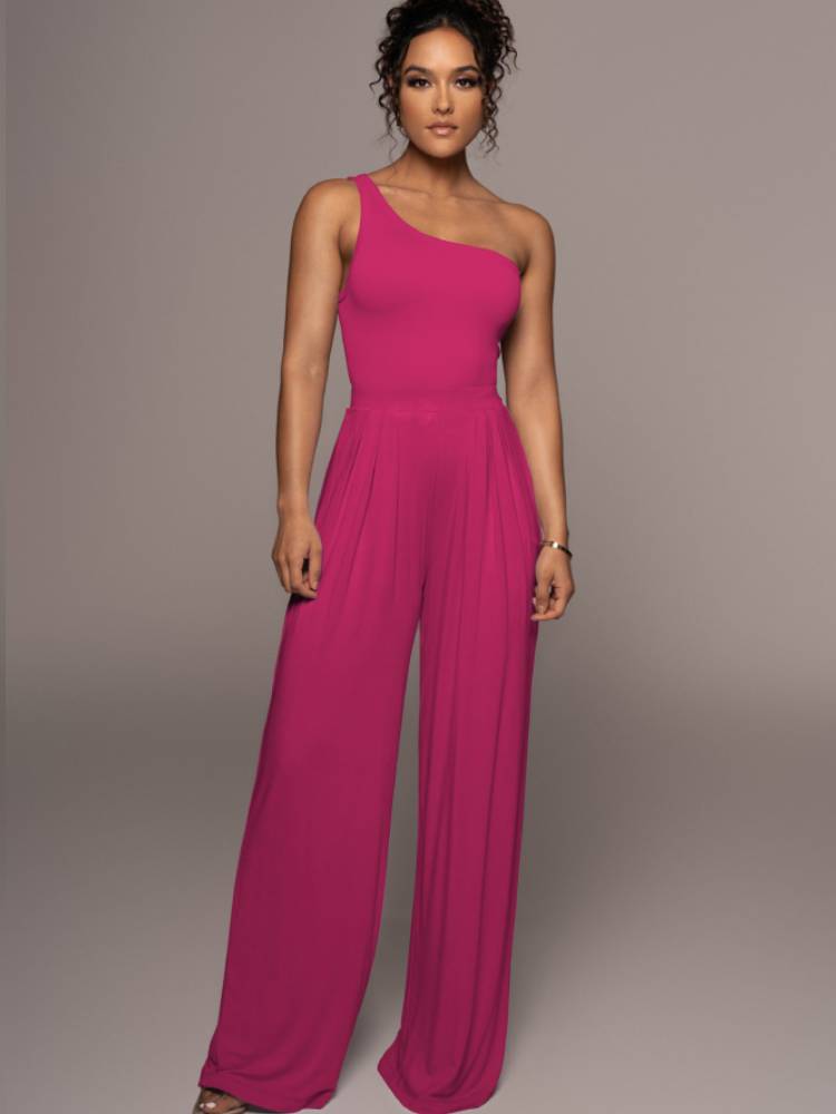 Two Piece One Shoulder Tops & Wide Leg Pants Tiynon