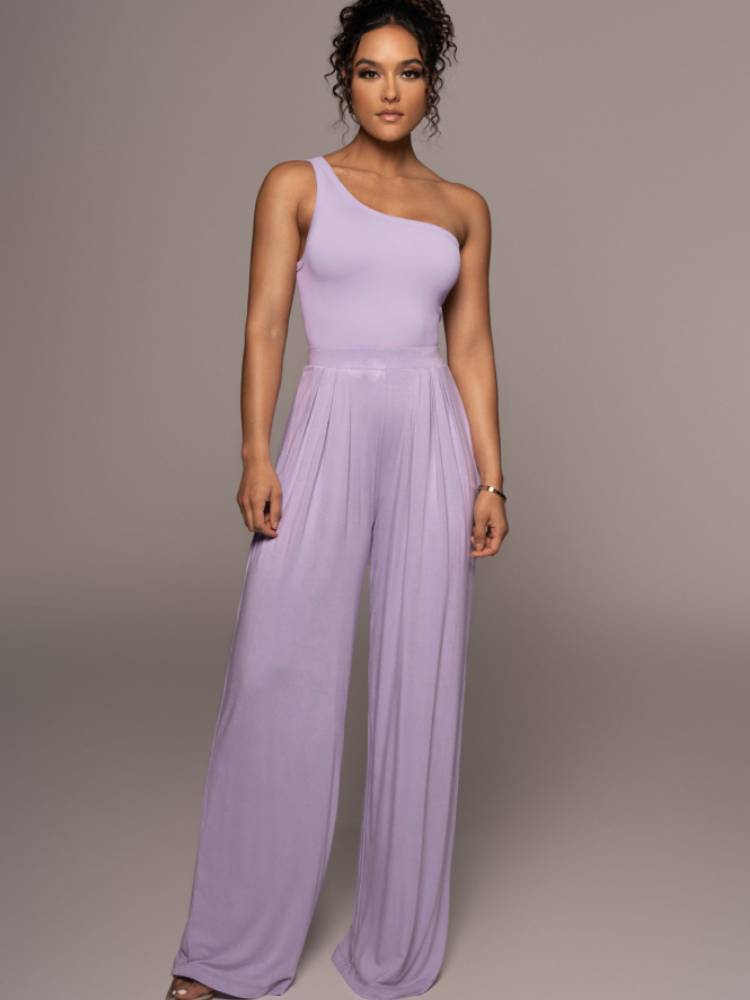 Two Piece One Shoulder Tops & Wide Leg Pants Tiynon