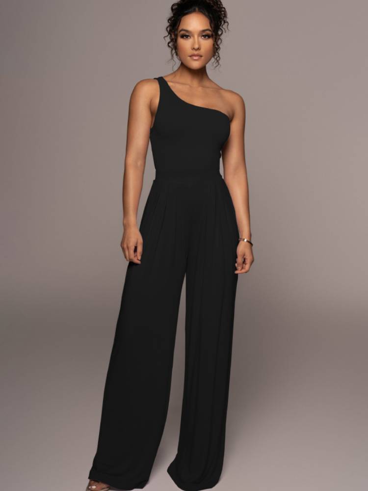 Two Piece One Shoulder Tops & Wide Leg Pants Tiynon