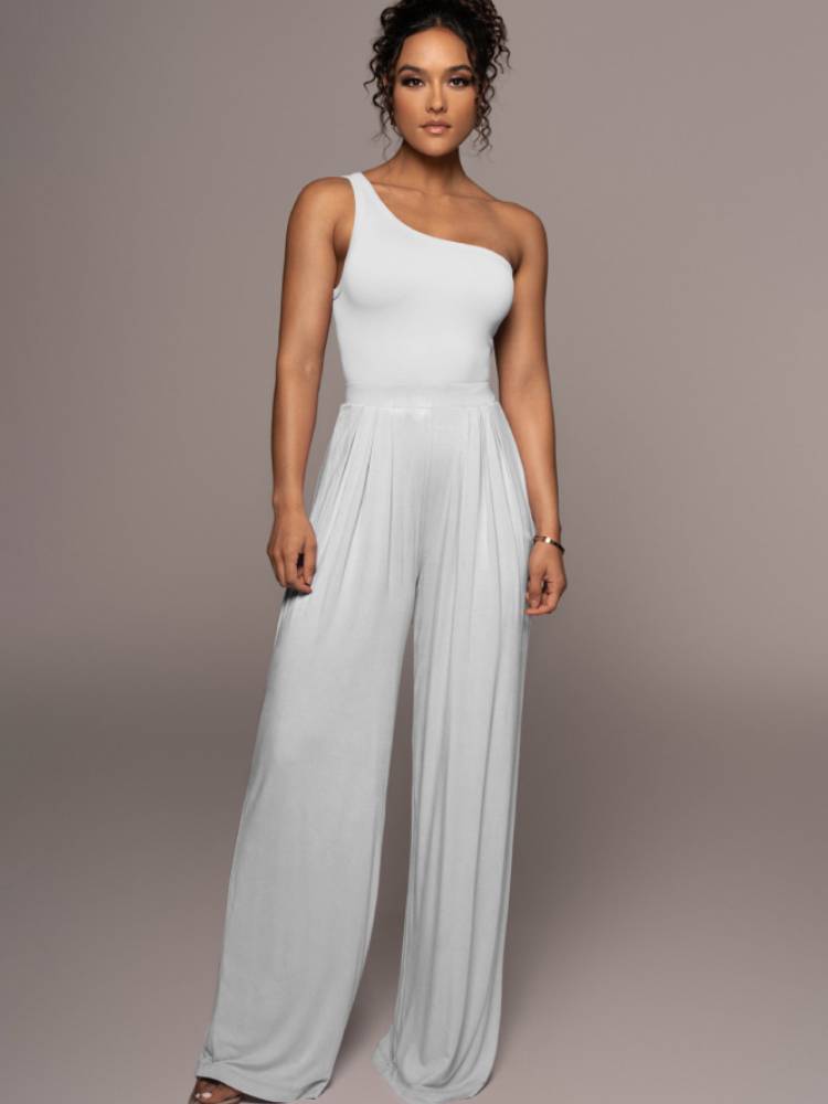 Two Piece One Shoulder Tops & Wide Leg Pants Tiynon